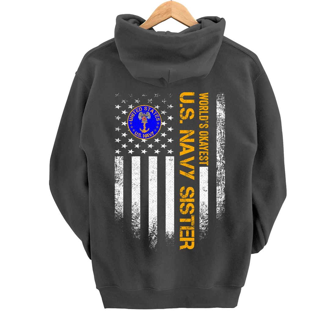 Vintage American Flag World's Okayest US Navy Veteran Sister Pullover Hoodie