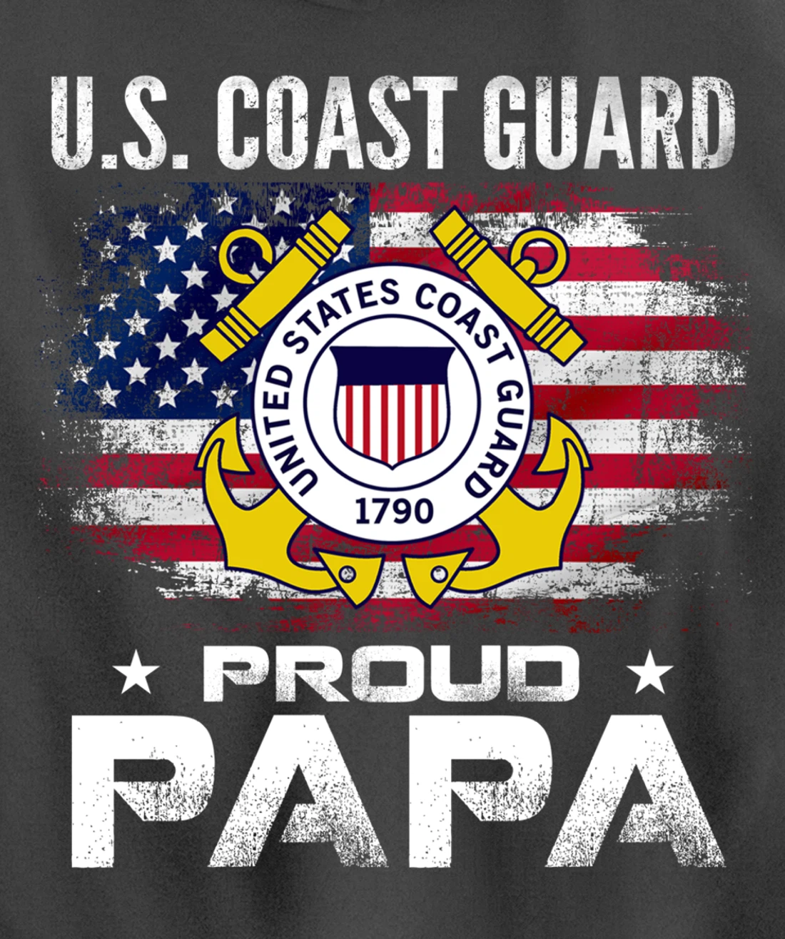 U.S Coast Guard Proud Papa With American Flag Gift Veteran Pullover Hoodie