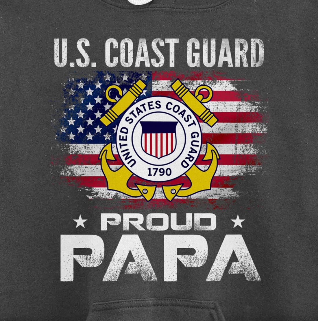 U.S Coast Guard Proud Papa With American Flag Gift Veteran Pullover Hoodie