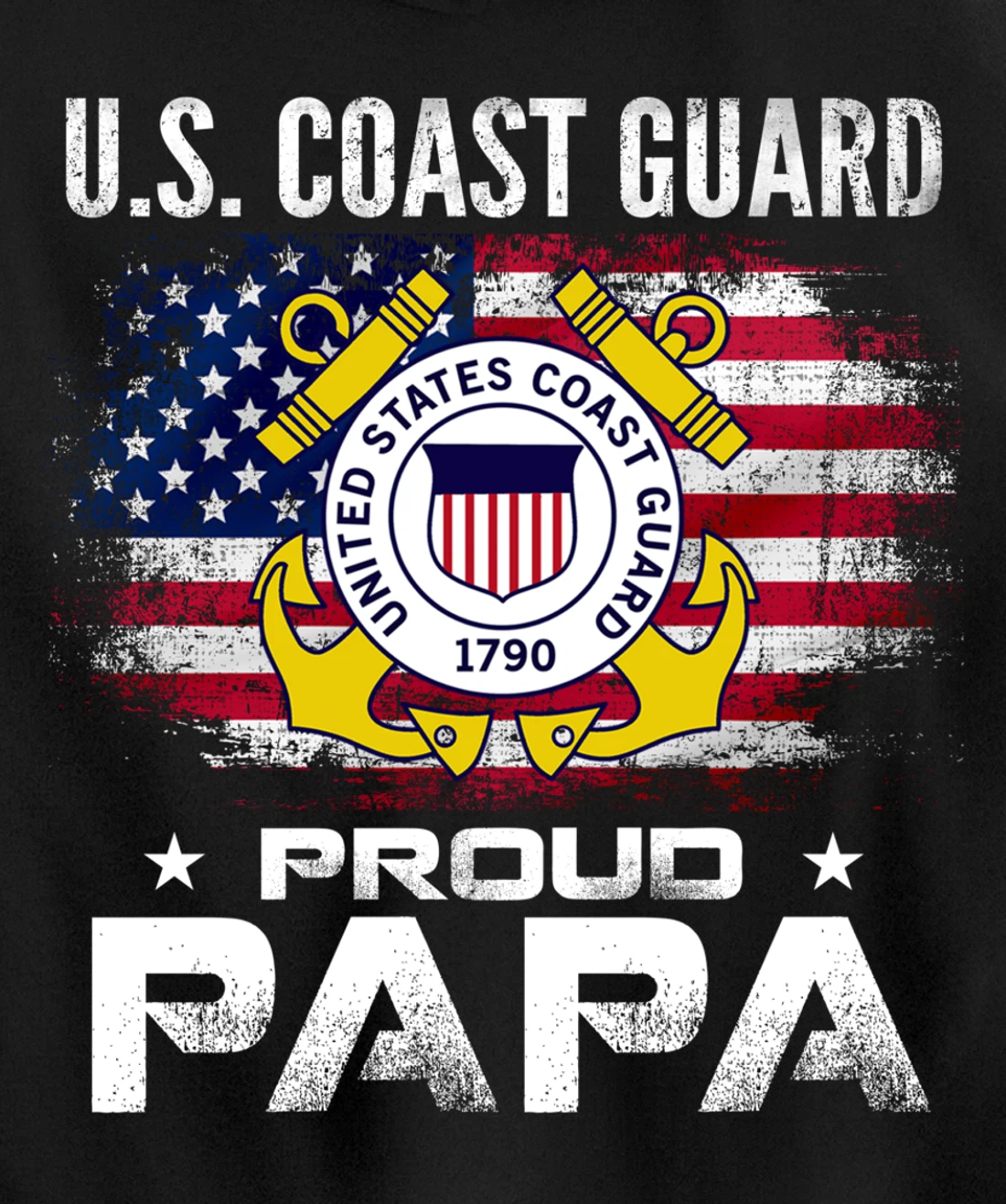 U.S Coast Guard Proud Papa With American Flag Gift Veteran Pullover Hoodie