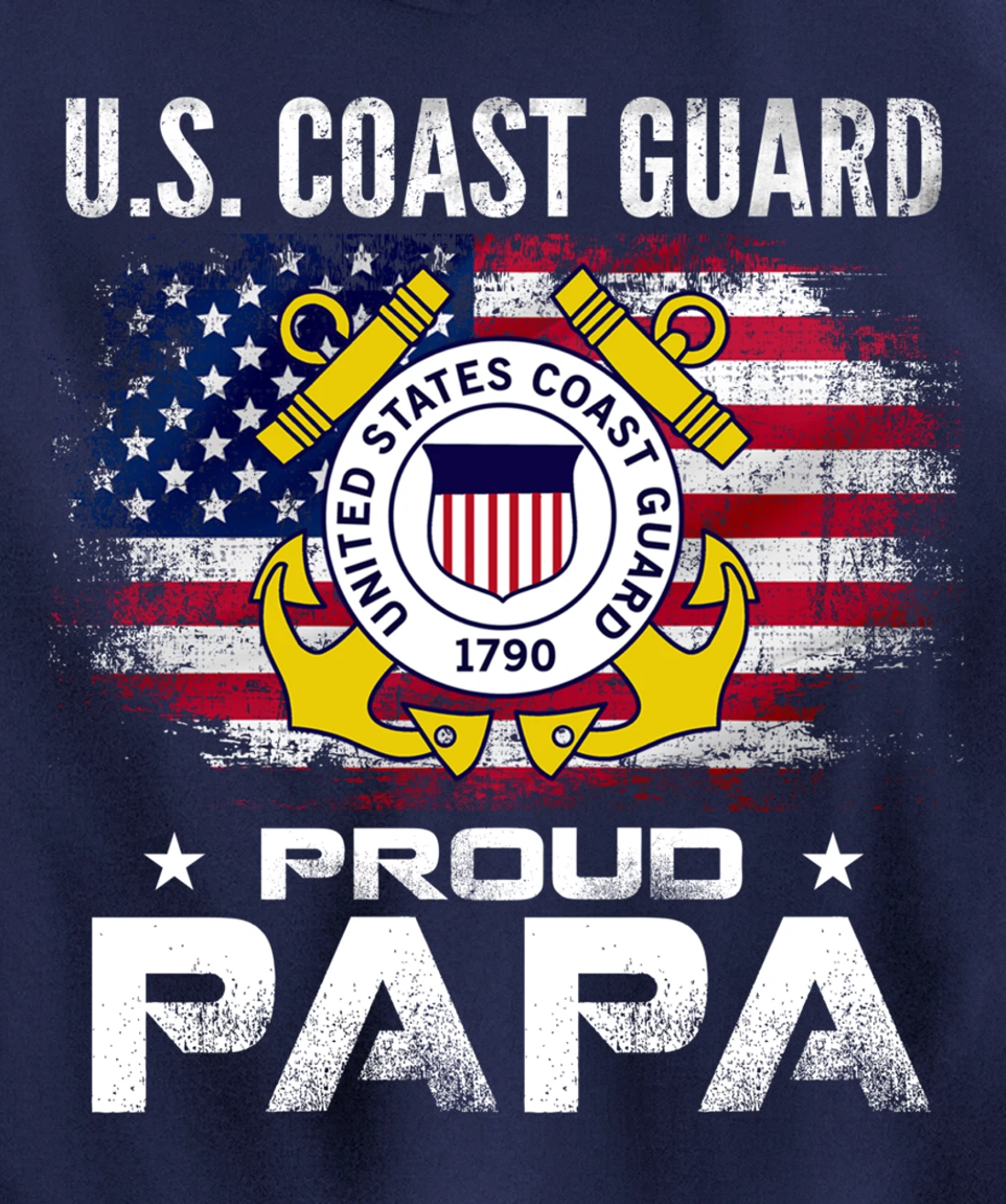 U.S Coast Guard Proud Papa With American Flag Gift Veteran Pullover Hoodie