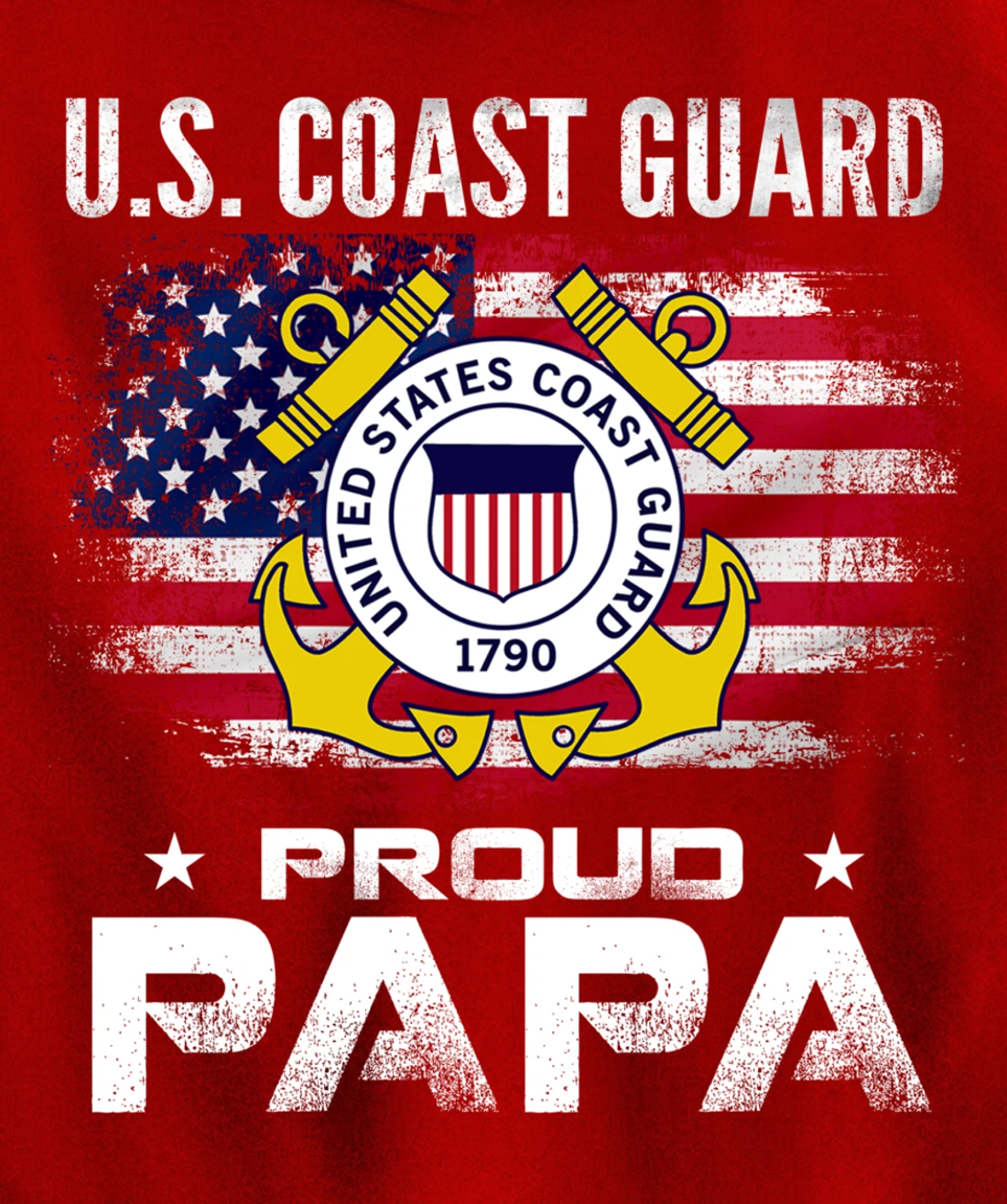 U.S Coast Guard Proud Papa With American Flag Gift Veteran Pullover Hoodie