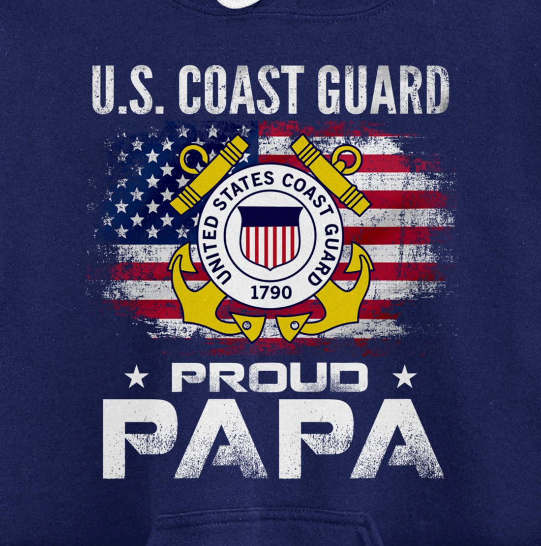 U.S Coast Guard Proud Papa With American Flag Gift Veteran Pullover Hoodie