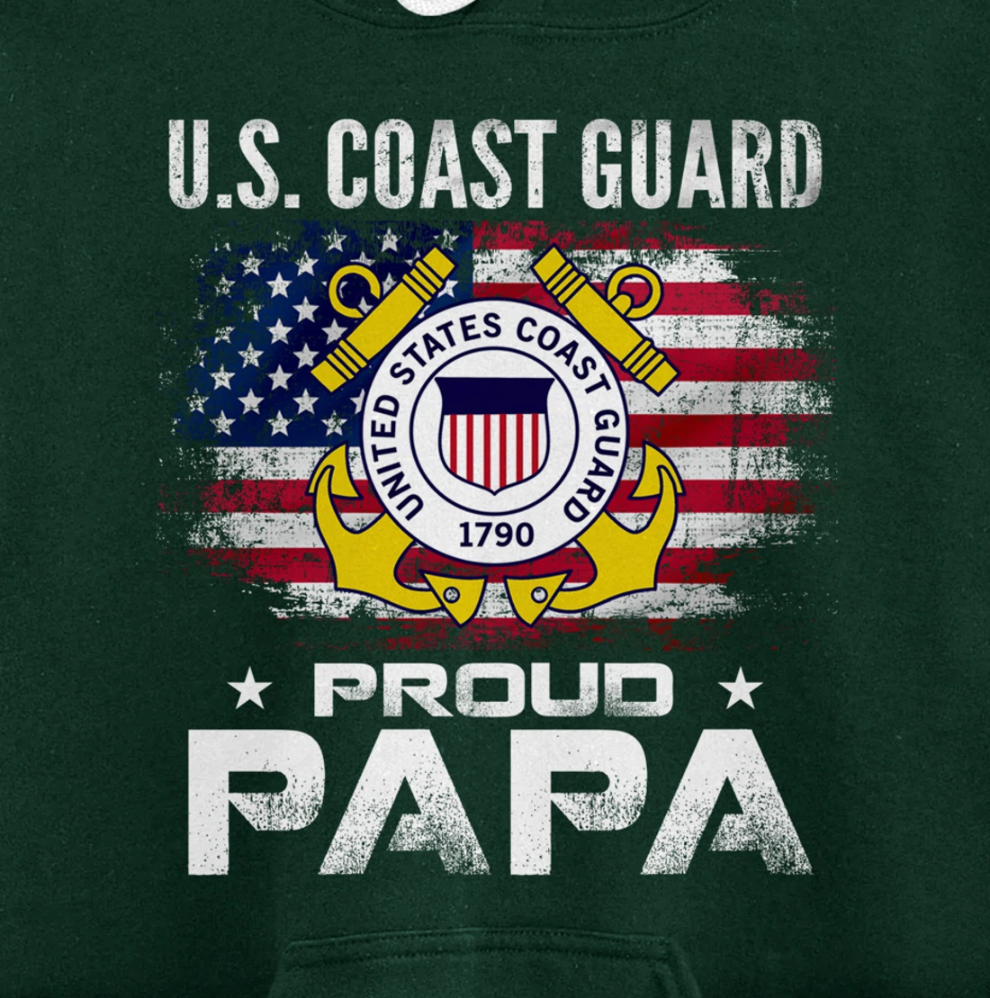 U.S Coast Guard Proud Papa With American Flag Gift Veteran Pullover Hoodie