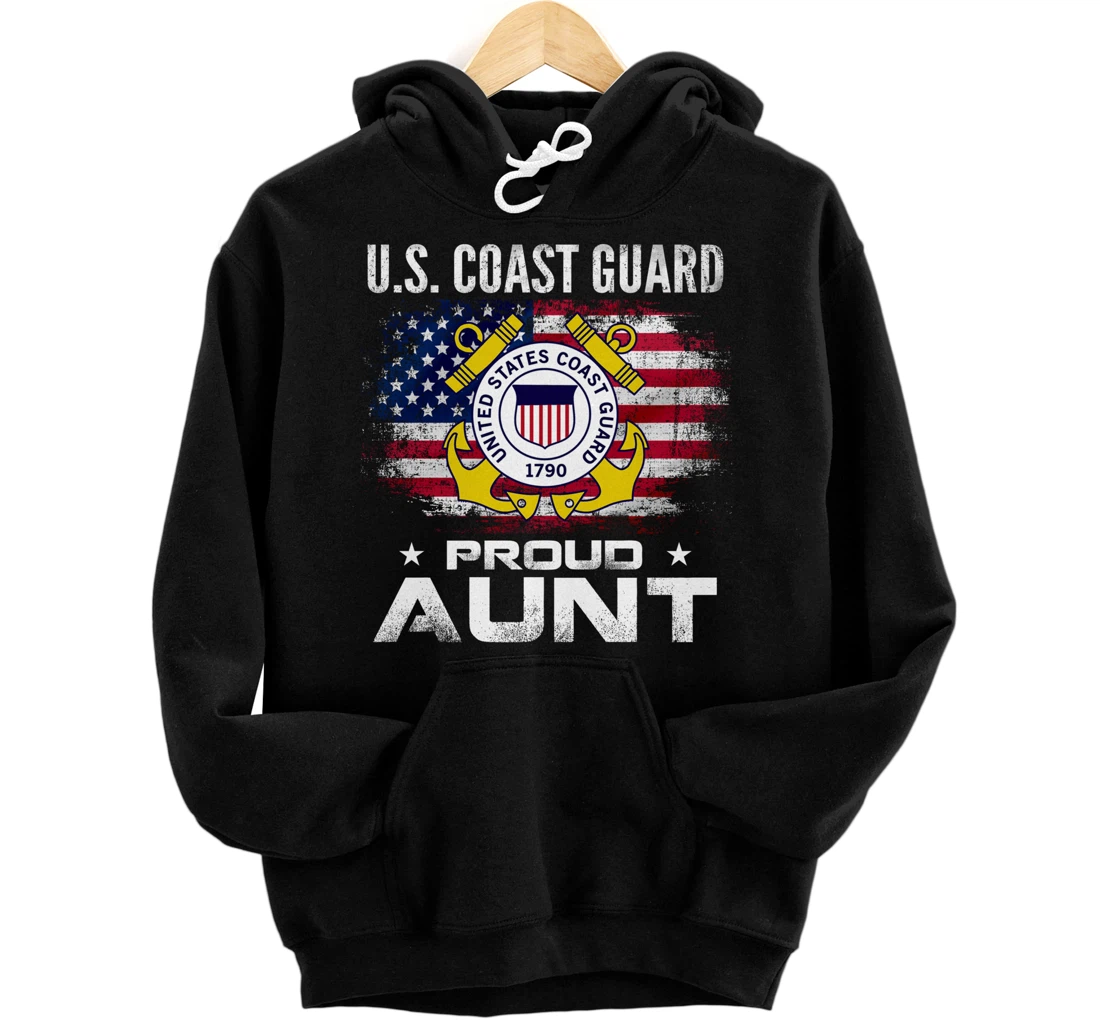 U.S Coast Guard Proud Aunt With American Flag Gift Veteran Pullover Hoodie