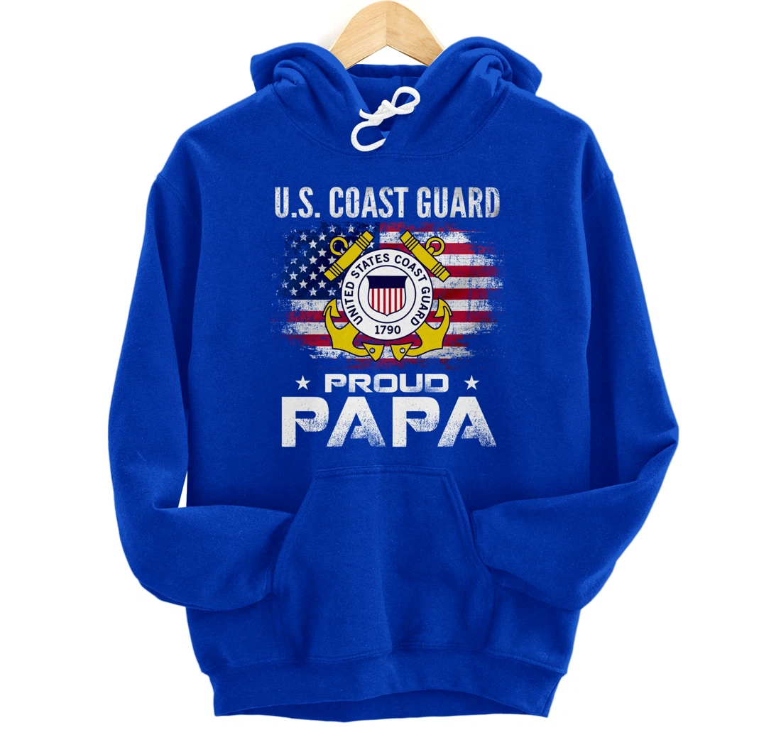U.S Coast Guard Proud Papa With American Flag Gift Veteran Pullover Hoodie
