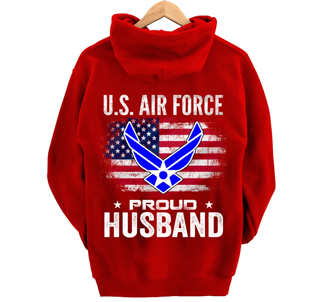 U.S Air Force Proud Husband With American Flag Gift Veteran Pullover Hoodie