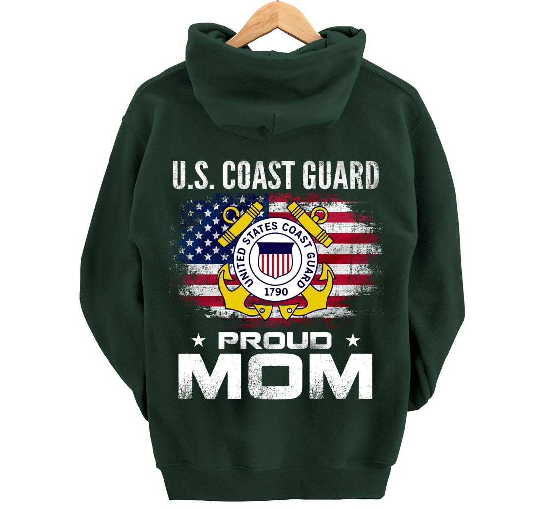 U.S Coast Guard Proud Mom With American Flag Gift Veteran Pullover Hoodie