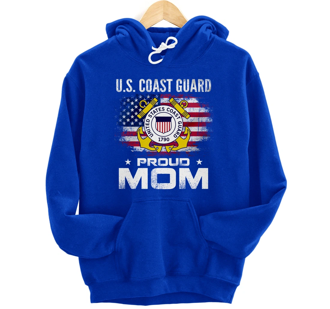 U.S Coast Guard Proud Mom With American Flag Gift Veteran Pullover Hoodie
