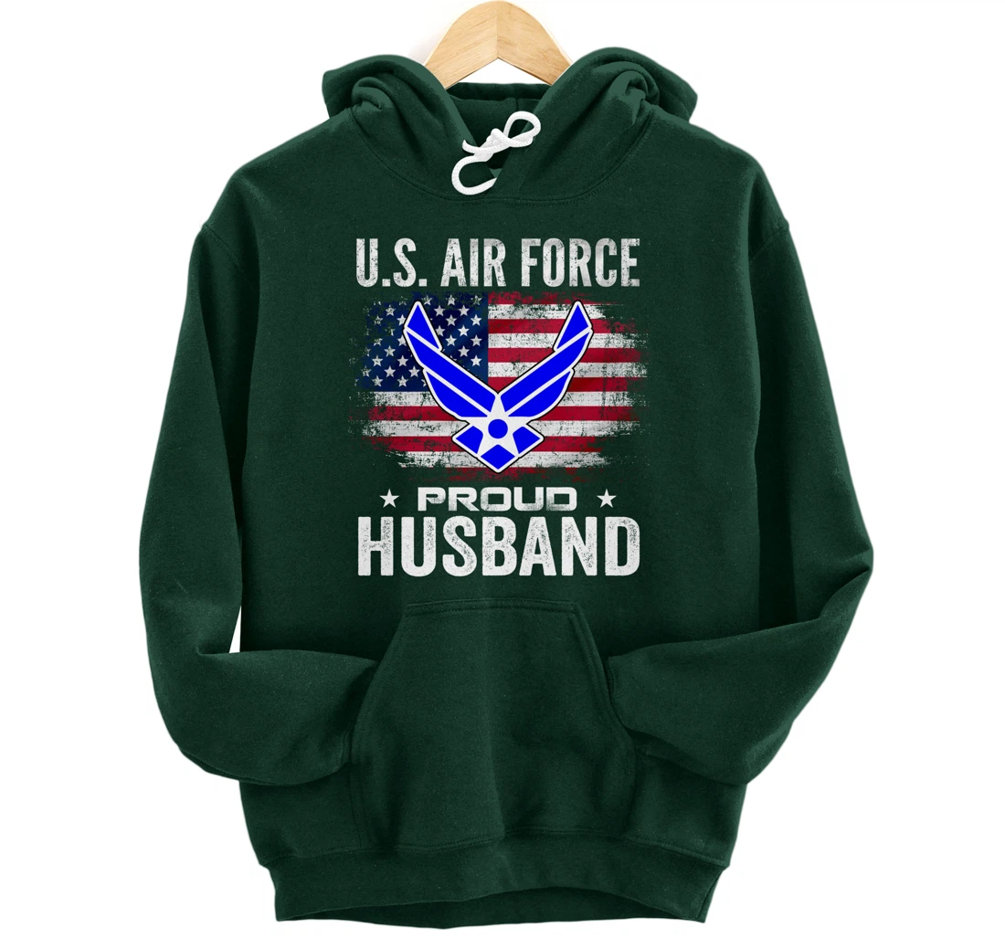 U.S Air Force Proud Husband With American Flag Gift Veteran Pullover Hoodie