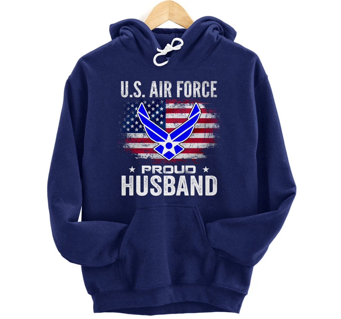 U.S Air Force Proud Husband With American Flag Gift Veteran Pullover Hoodie