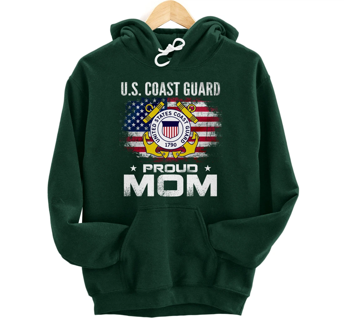 U.S Coast Guard Proud Mom With American Flag Gift Veteran Pullover Hoodie