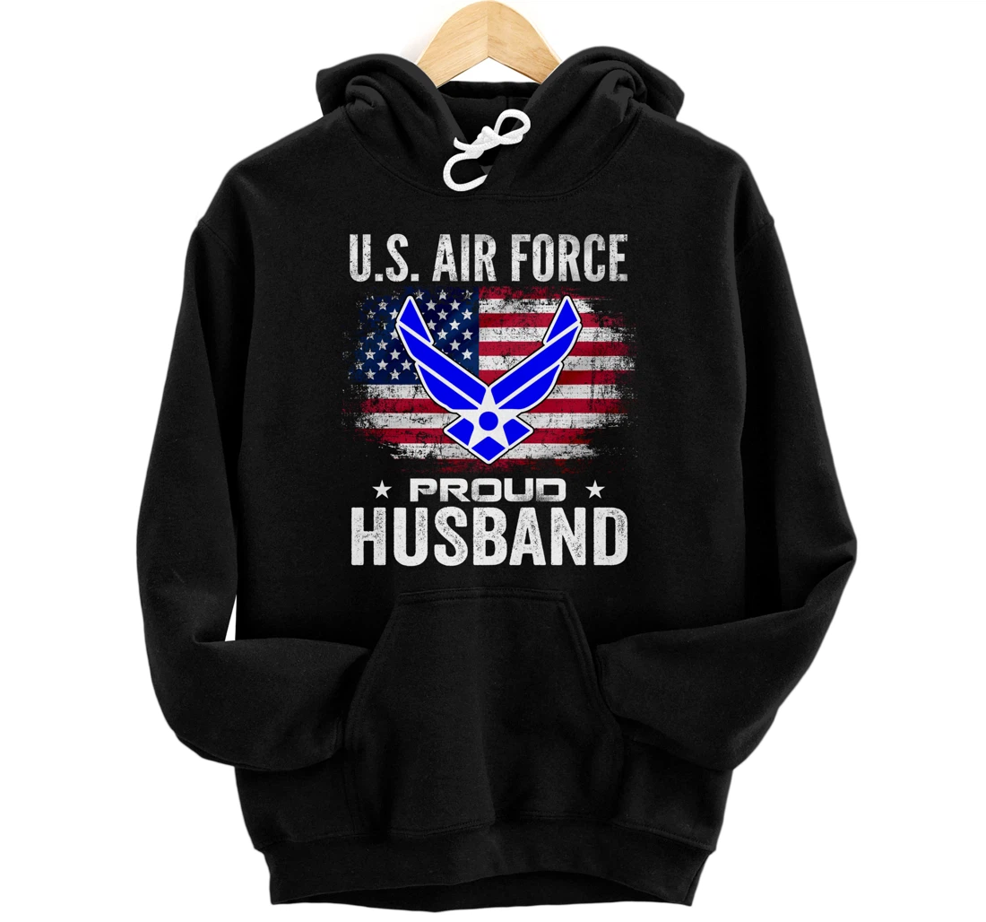U.S Air Force Proud Husband With American Flag Gift Veteran Pullover Hoodie