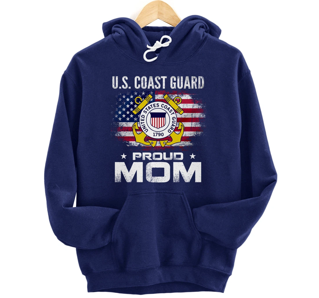 U.S Coast Guard Proud Mom With American Flag Gift Veteran Pullover Hoodie