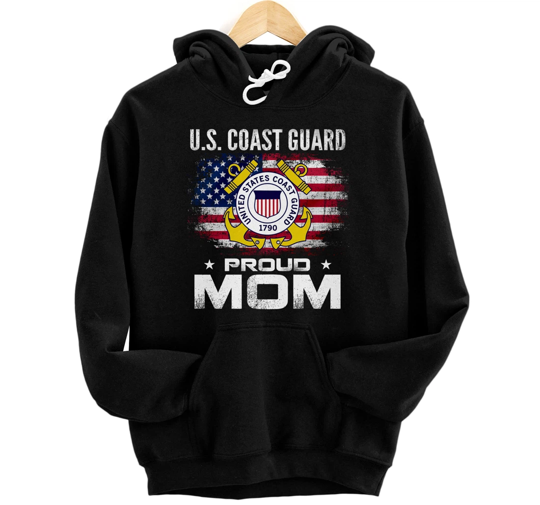 U.S Coast Guard Proud Mom With American Flag Gift Veteran Pullover Hoodie