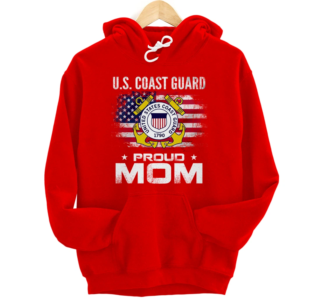 U.S Coast Guard Proud Mom With American Flag Gift Veteran Pullover Hoodie