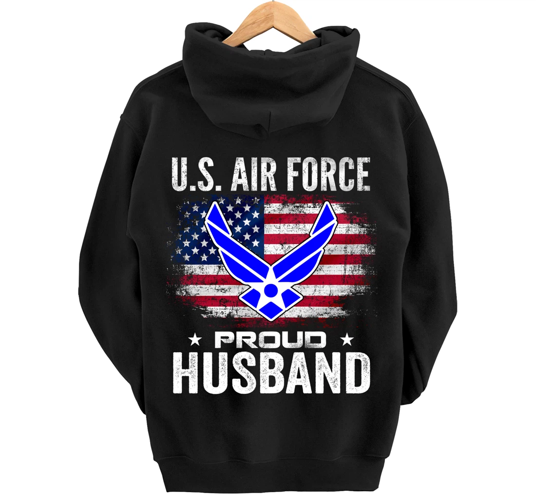 U.S Air Force Proud Husband With American Flag Gift Veteran Pullover Hoodie