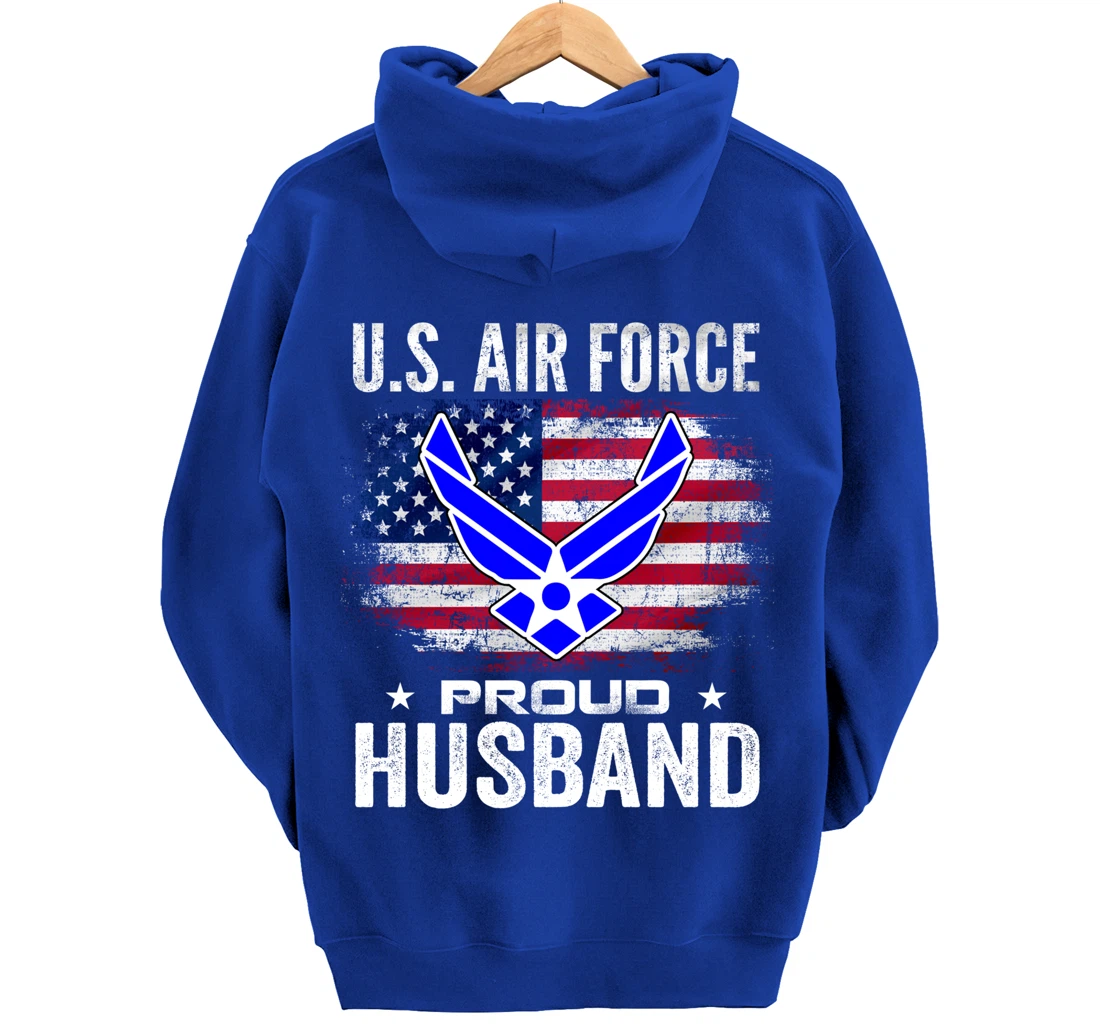 U.S Air Force Proud Husband With American Flag Gift Veteran Pullover Hoodie