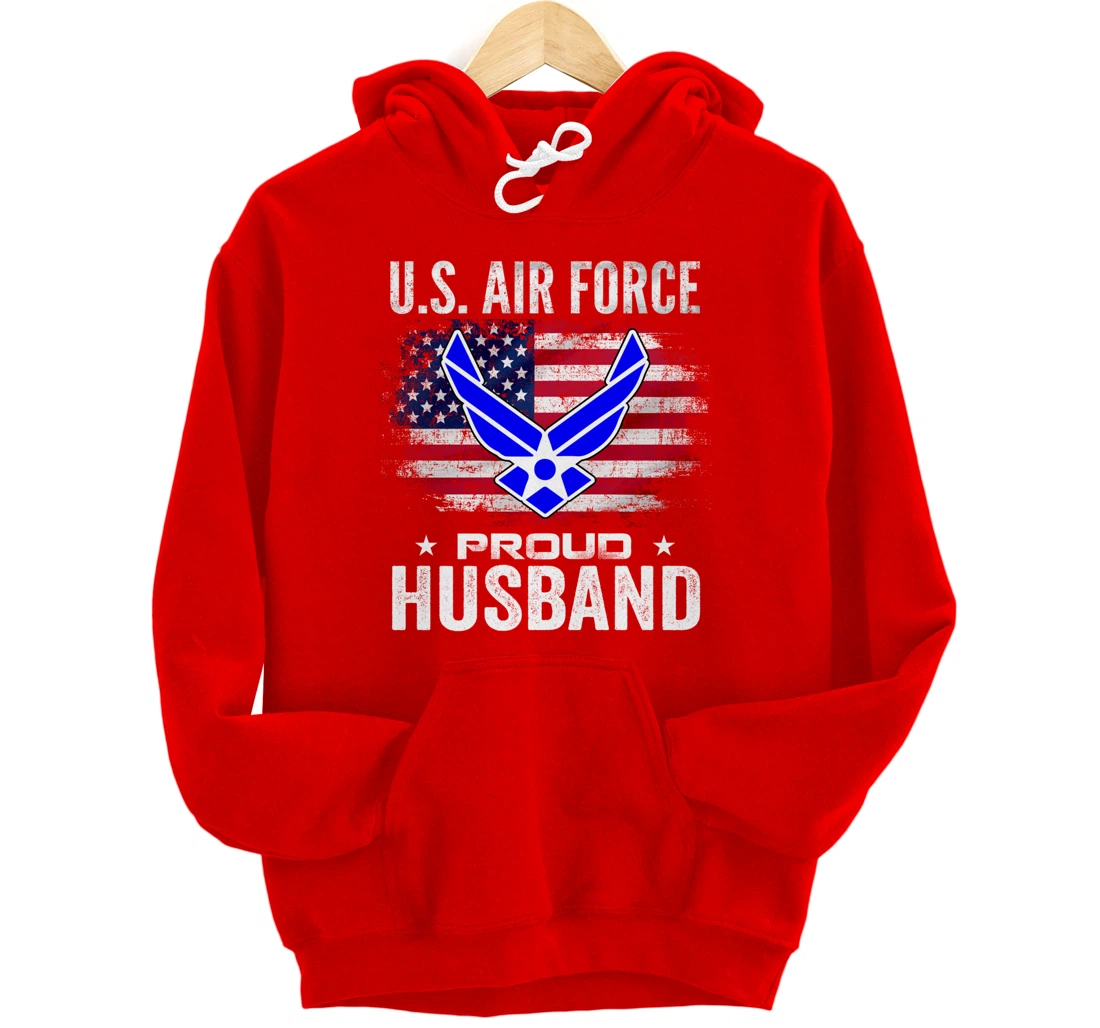U.S Air Force Proud Husband With American Flag Gift Veteran Pullover Hoodie