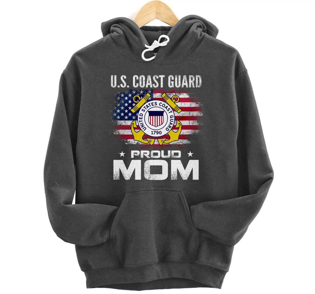 U.S Coast Guard Proud Mom With American Flag Gift Veteran Pullover Hoodie