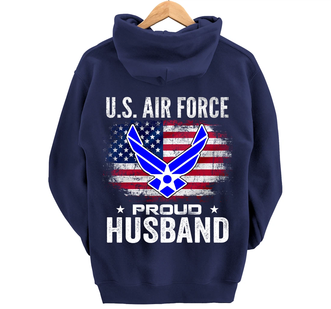 U.S Air Force Proud Husband With American Flag Gift Veteran Pullover Hoodie