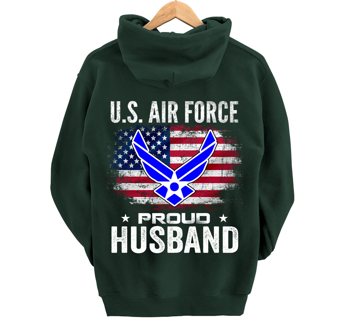 U.S Air Force Proud Husband With American Flag Gift Veteran Pullover Hoodie
