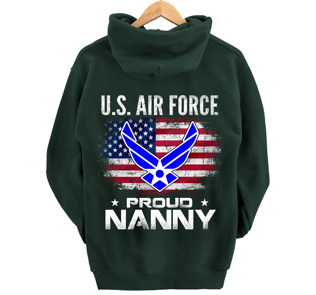 U.S Air Force Proud Nanny With American Flag Gift Veteran Pullover Hoodie
