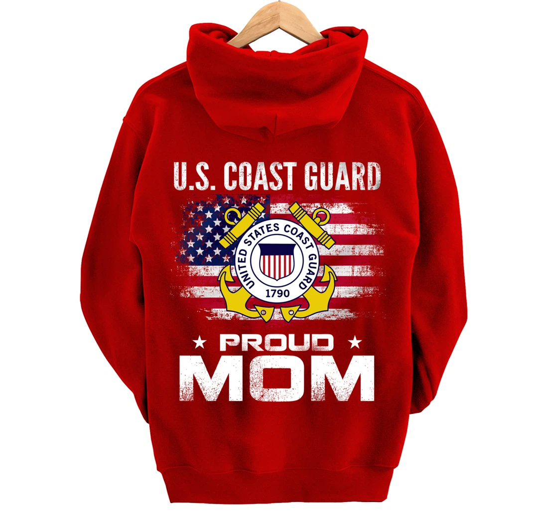 U.S Coast Guard Proud Mom With American Flag Gift Veteran Pullover Hoodie