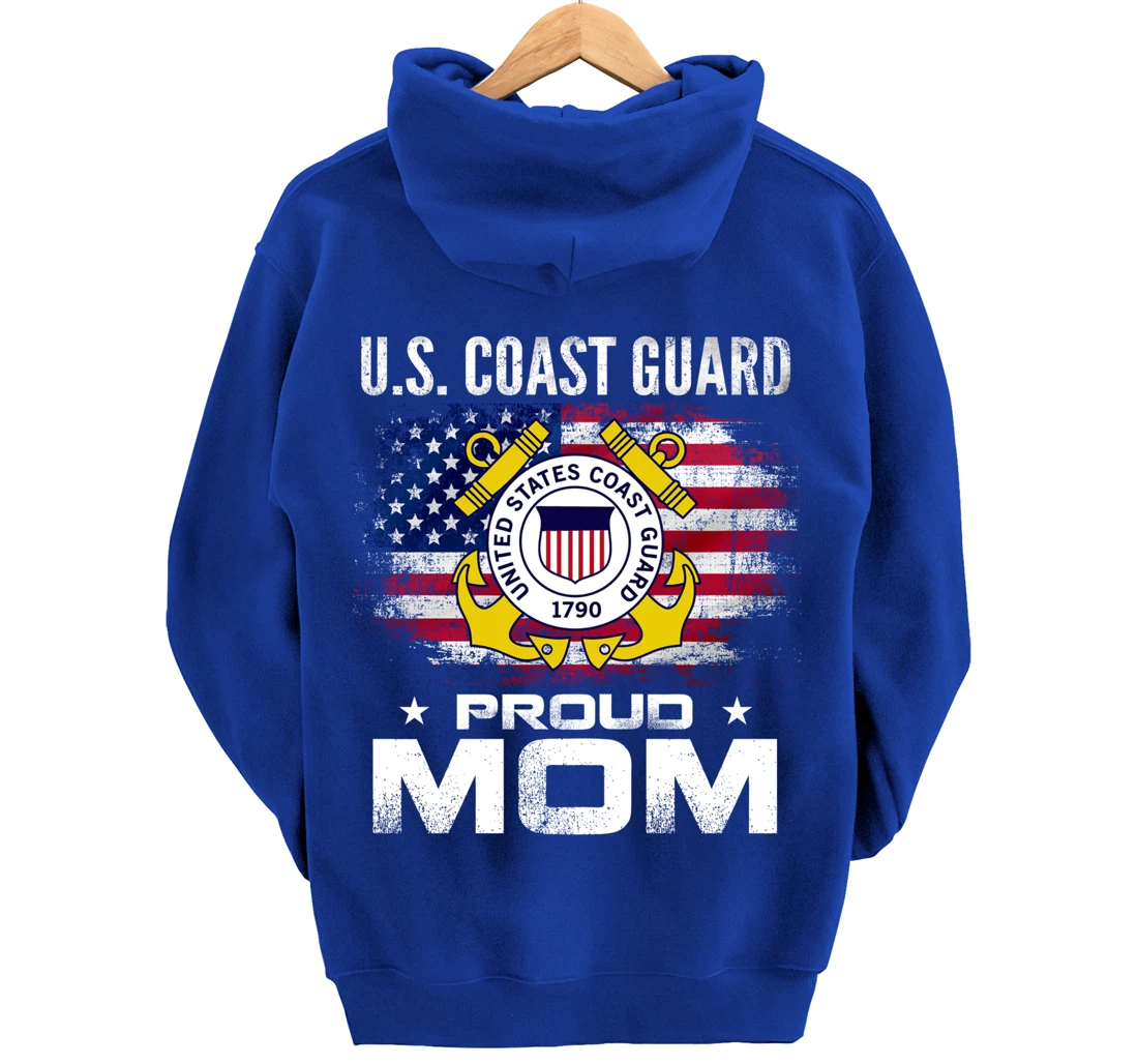 U.S Coast Guard Proud Mom With American Flag Gift Veteran Pullover Hoodie