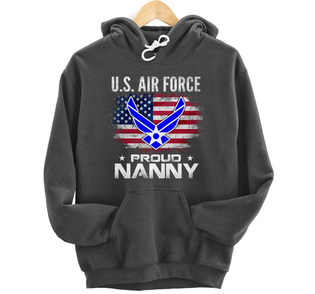 U.S Air Force Proud Nanny With American Flag Gift Veteran Pullover Hoodie
