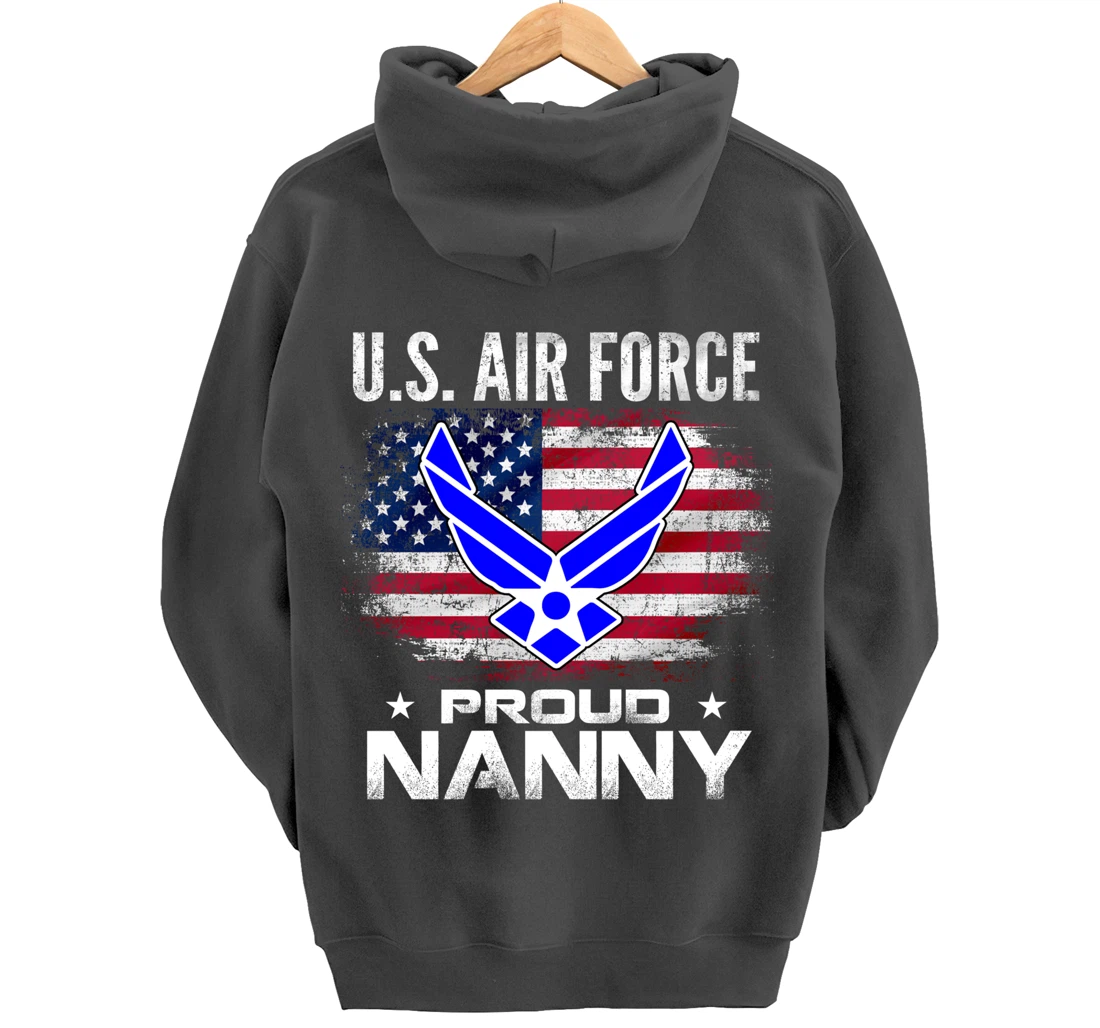 U.S Air Force Proud Nanny With American Flag Gift Veteran Pullover Hoodie