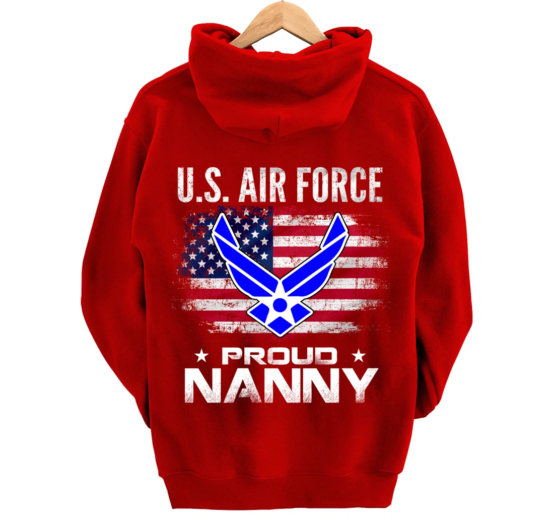 U.S Air Force Proud Nanny With American Flag Gift Veteran Pullover Hoodie