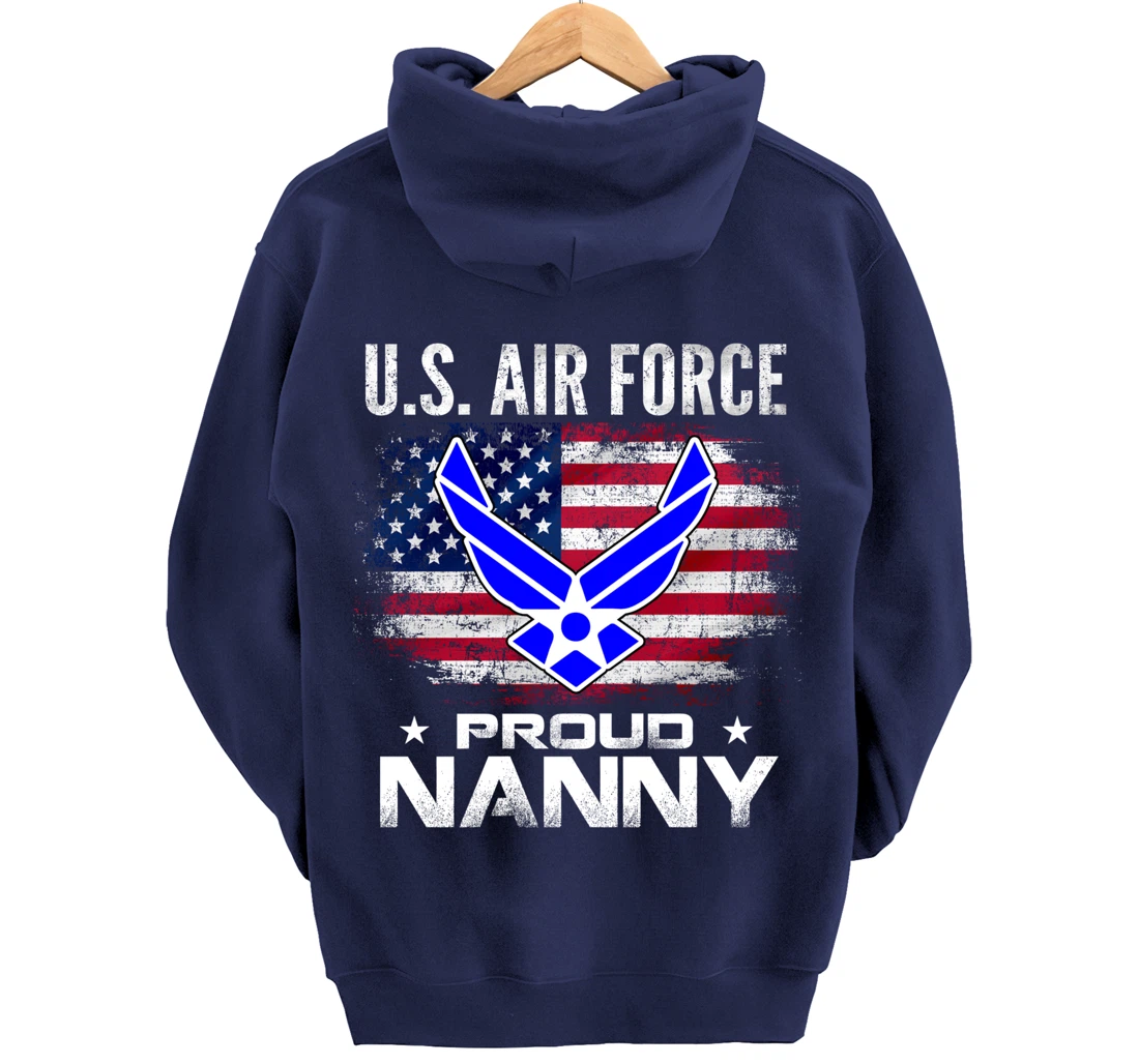 U.S Air Force Proud Nanny With American Flag Gift Veteran Pullover Hoodie