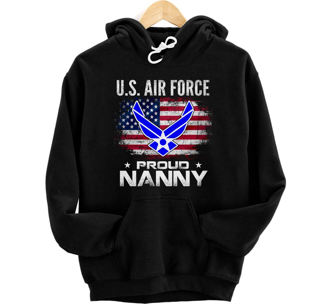 U.S Air Force Proud Nanny With American Flag Gift Veteran Pullover Hoodie