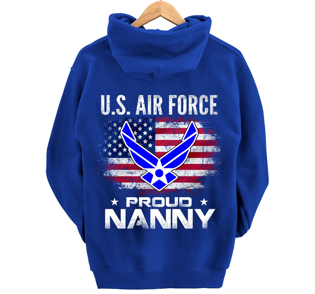 U.S Air Force Proud Nanny With American Flag Gift Veteran Pullover Hoodie