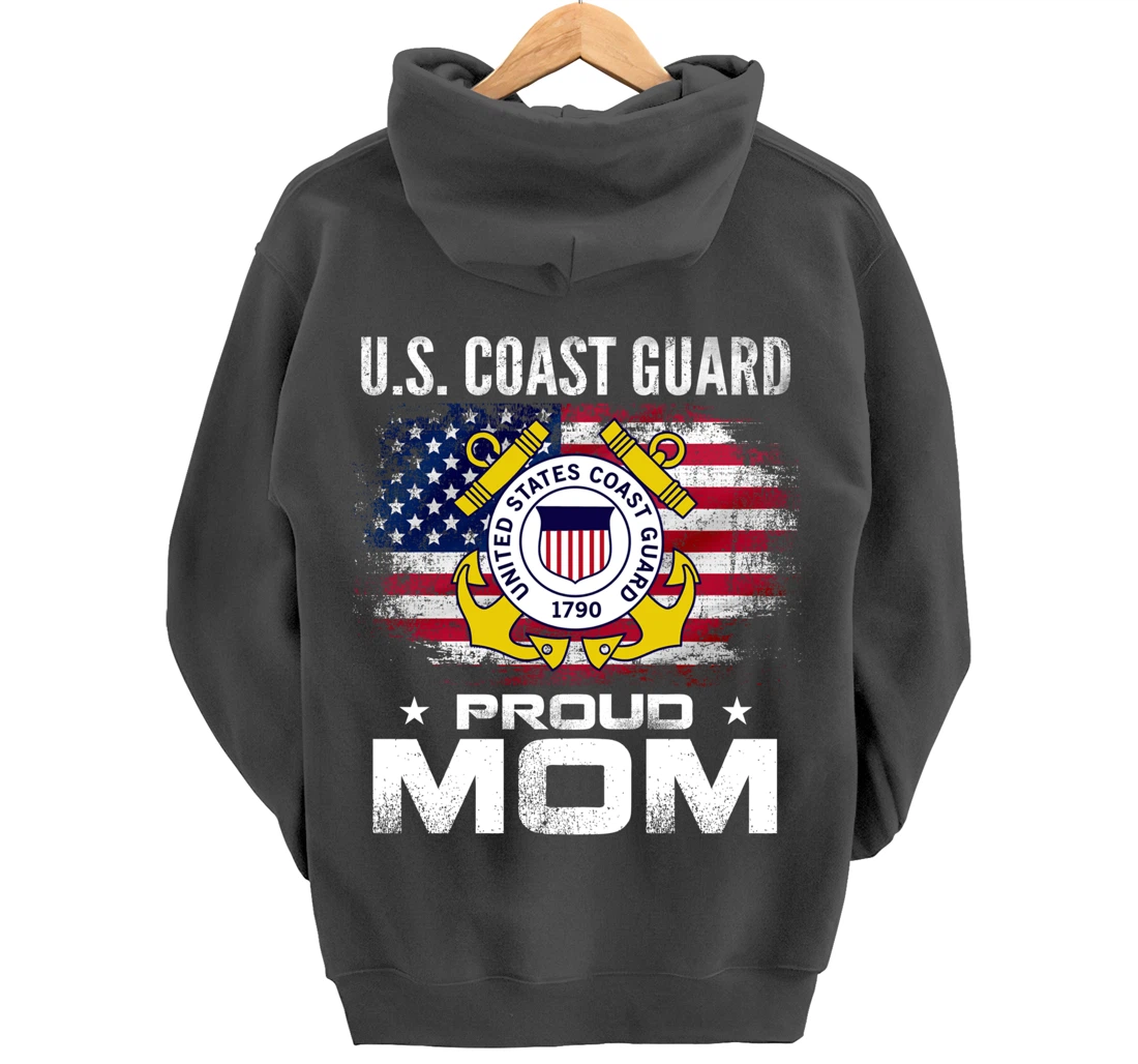 U.S Coast Guard Proud Mom With American Flag Gift Veteran Pullover Hoodie