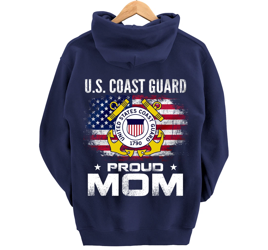 U.S Coast Guard Proud Mom With American Flag Gift Veteran Pullover Hoodie