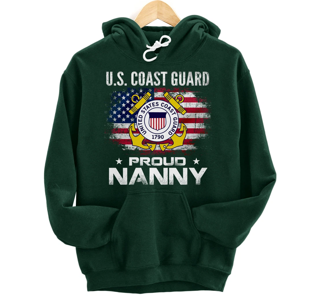 U.S Coast Guard Proud Nanny With American Flag Gift Veteran Pullover Hoodie