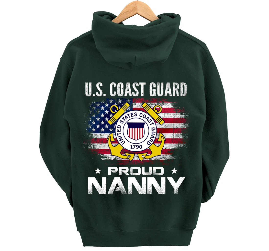 U.S Coast Guard Proud Nanny With American Flag Gift Veteran Pullover Hoodie