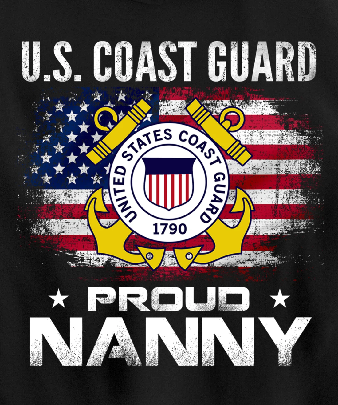 U.S Coast Guard Proud Nanny With American Flag Gift Veteran Pullover Hoodie