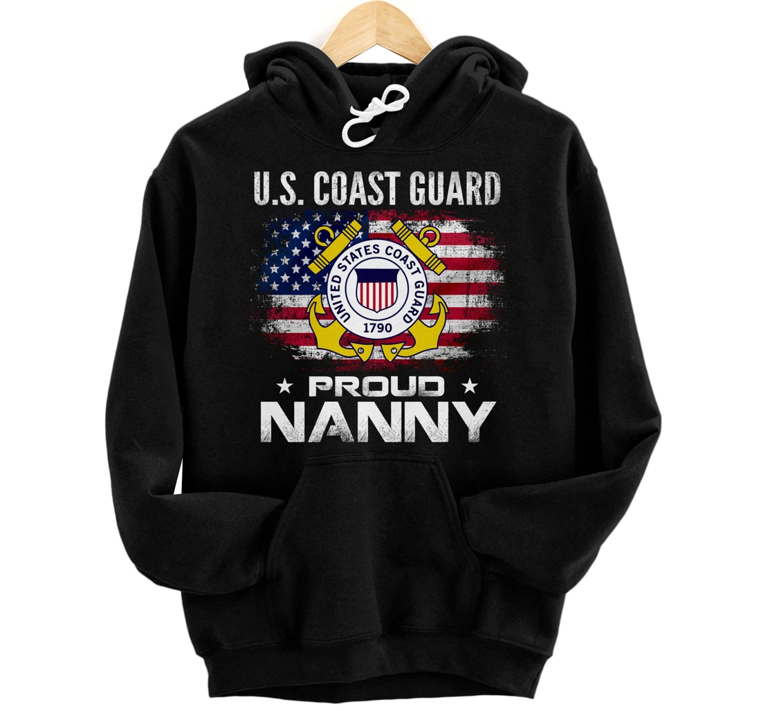 U.S Coast Guard Proud Nanny With American Flag Gift Veteran Pullover Hoodie