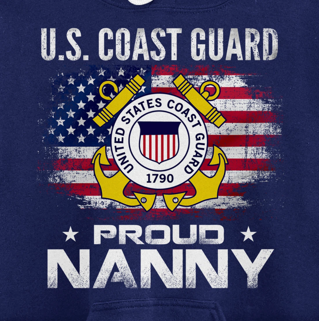 U.S Coast Guard Proud Nanny With American Flag Gift Veteran Pullover Hoodie