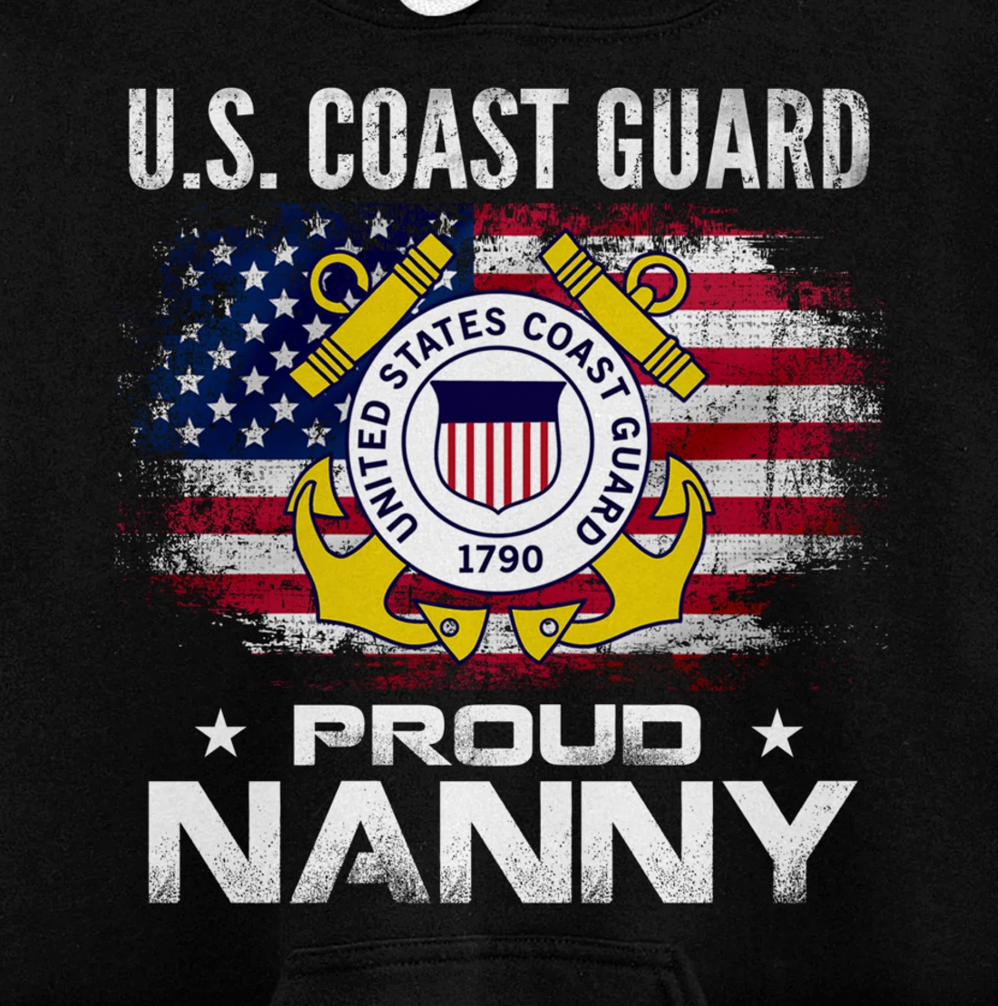U.S Coast Guard Proud Nanny With American Flag Gift Veteran Pullover Hoodie