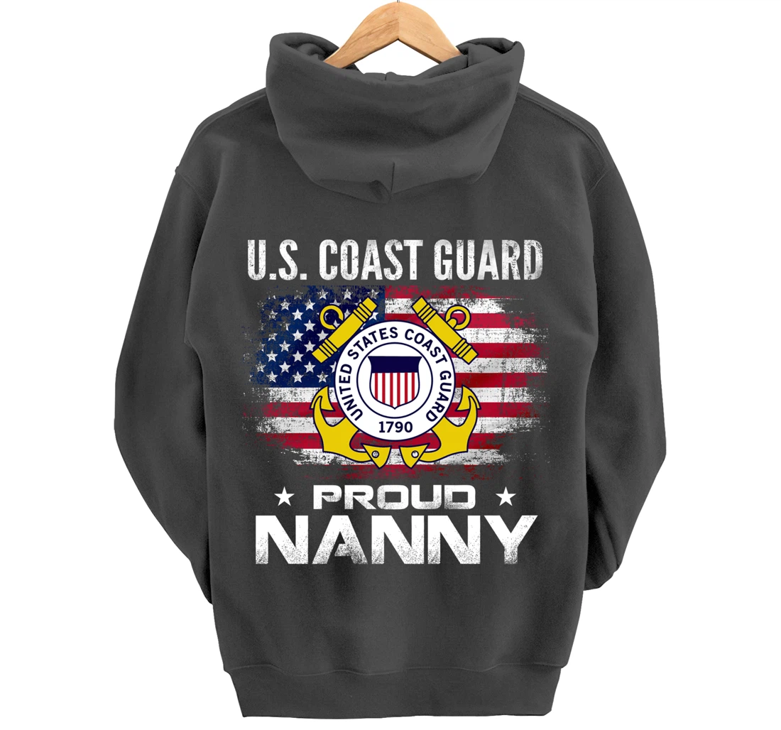 U.S Coast Guard Proud Nanny With American Flag Gift Veteran Pullover Hoodie