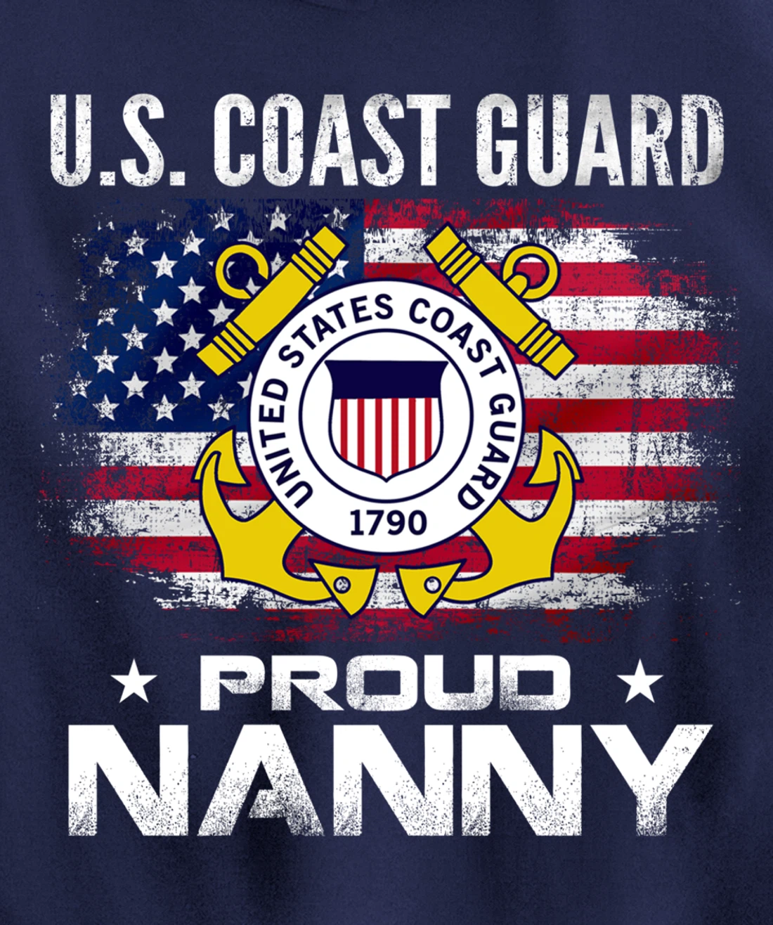 U.S Coast Guard Proud Nanny With American Flag Gift Veteran Pullover Hoodie