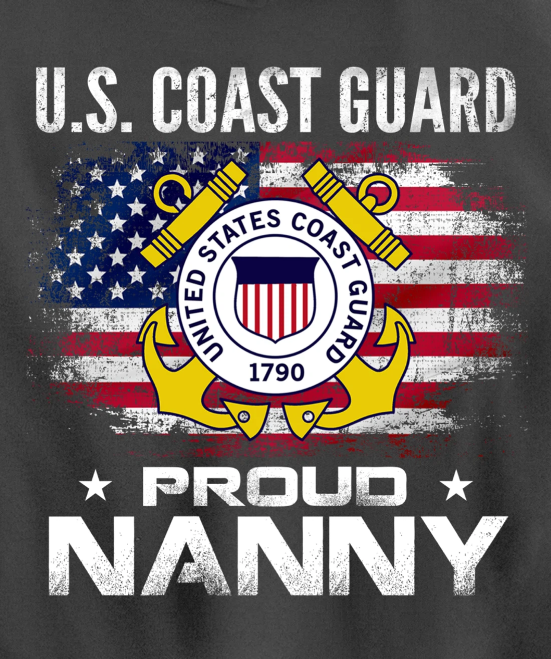 U.S Coast Guard Proud Nanny With American Flag Gift Veteran Pullover Hoodie