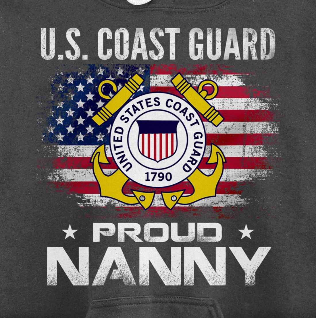 U.S Coast Guard Proud Nanny With American Flag Gift Veteran Pullover Hoodie