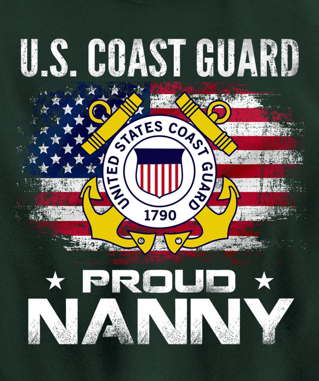 U.S Coast Guard Proud Nanny With American Flag Gift Veteran Pullover Hoodie
