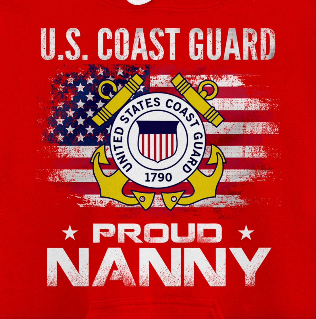 U.S Coast Guard Proud Nanny With American Flag Gift Veteran Pullover Hoodie