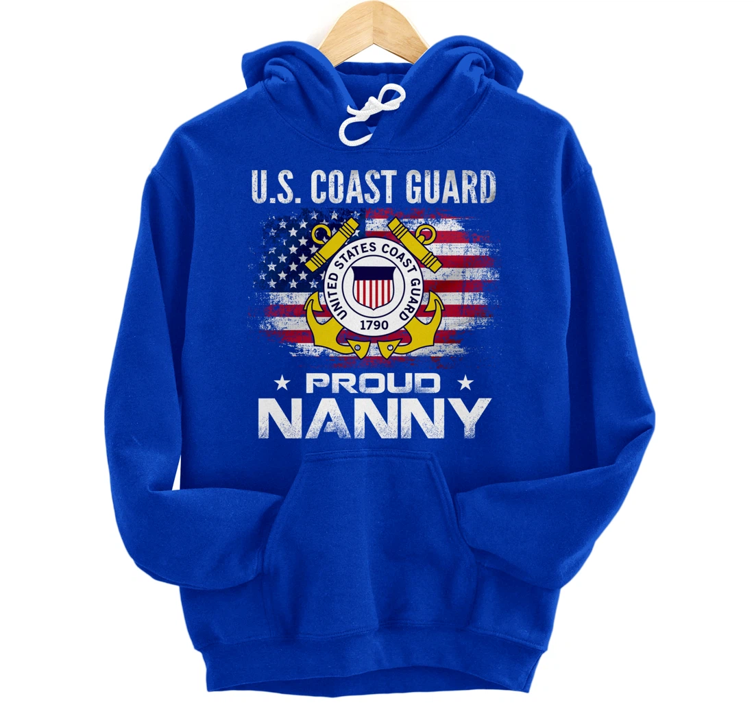 U.S Coast Guard Proud Nanny With American Flag Gift Veteran Pullover Hoodie